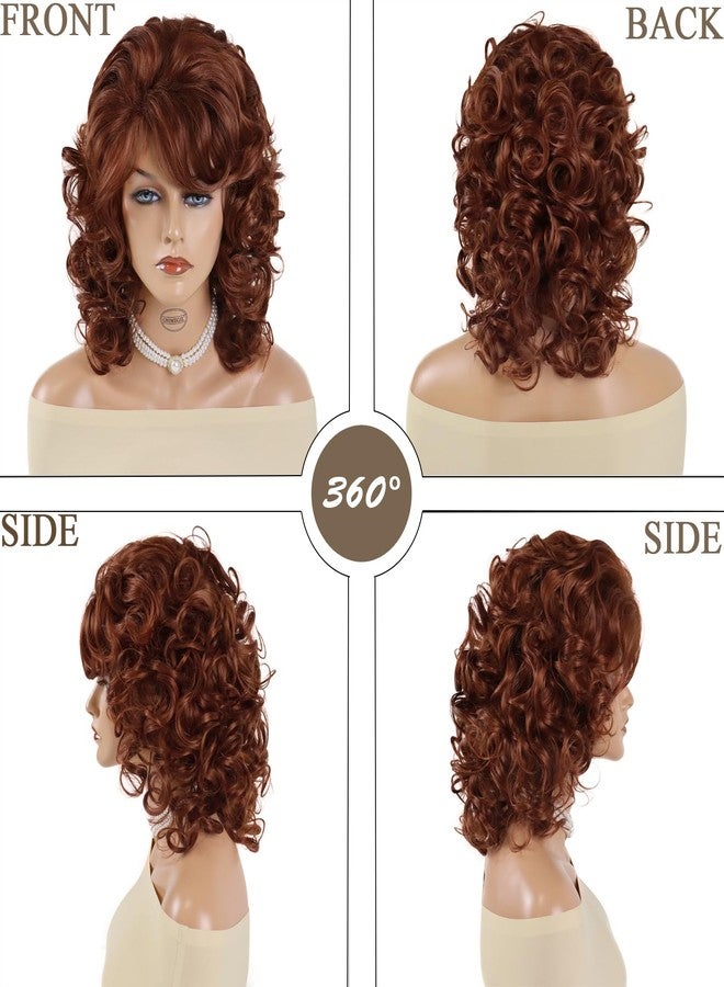 GNIMEGIL Shoulder Length Wigs For Women Auburn Curly Wig With Bangs Loose Wavy Hair Wigs Big Bouncy Fluffy Synthetic Hair For Reba Mcentire Cosplay Carnival Party Costume Daily Wear - Image 4